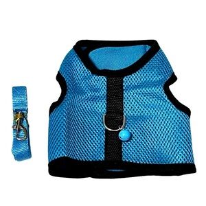 Turquoise all-weather padded mesh cat harness with bell & leash 2 piece set NWT